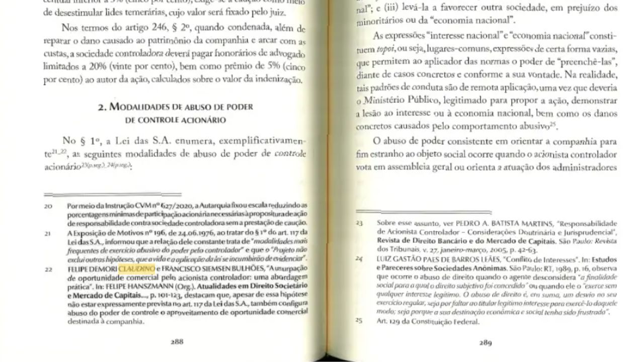 Felipe Demori Claudino é referência na obra “A Lei das S.A. Comentada”, de Nelson Eizirik