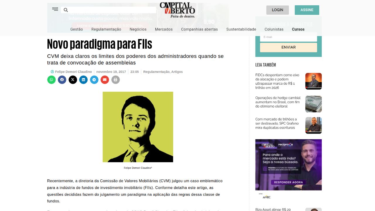 Novo Paradigma para FIIs: Felipe Demori Claudino analisa decisão da CVM no Capital Aberto
