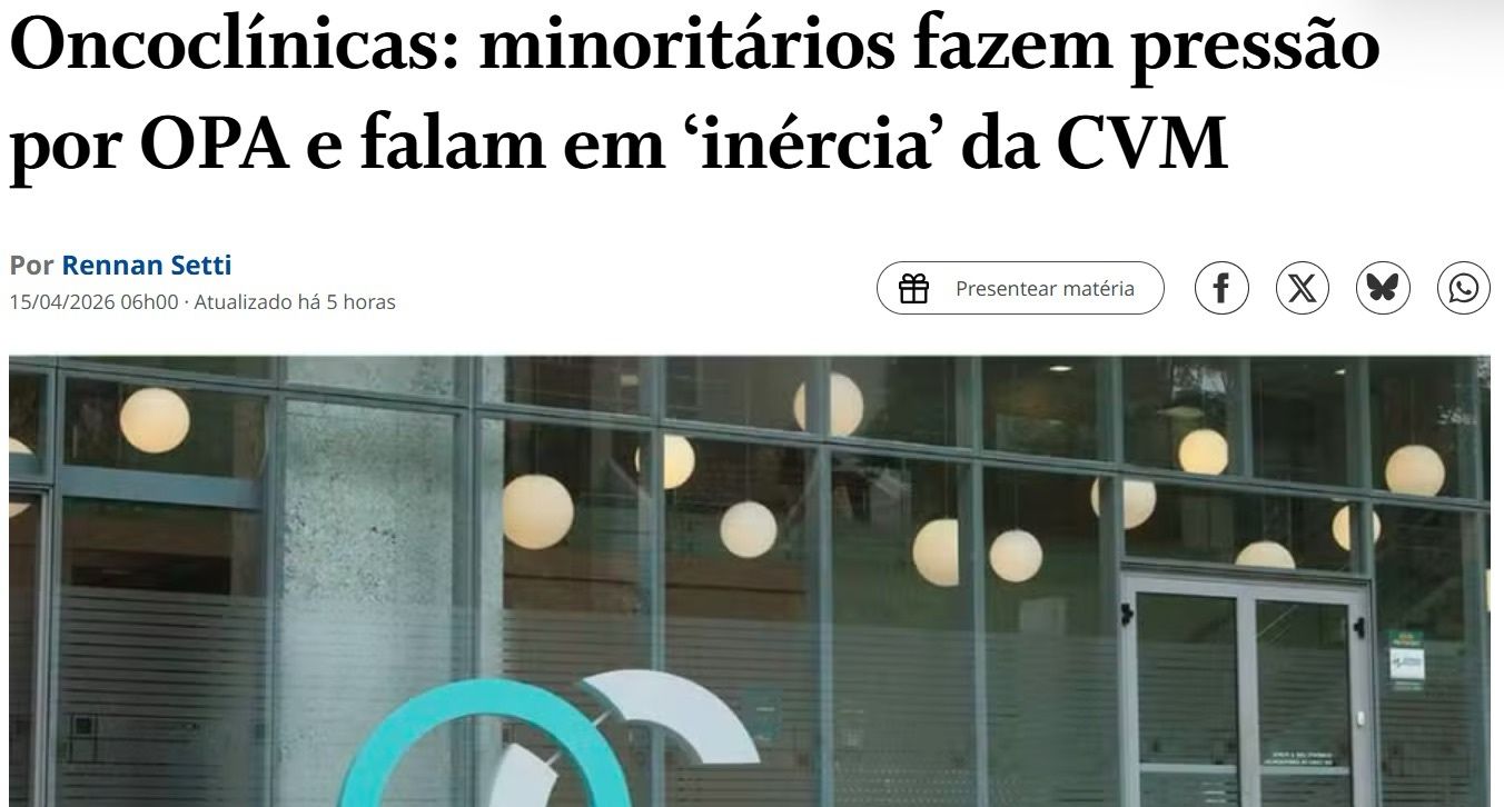 Felipe Demori Claudino destaca coluna de Rennan Setti no O Globo sobre OPA da Oncoclínicas