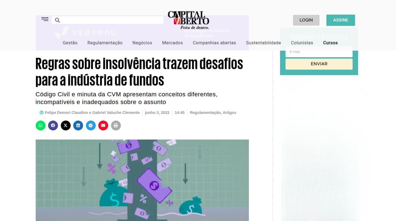 Felipe Demori Claudino analisa impactos das novas regras de insolvência para fundos de investimento